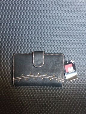 mundi Black Leather Wallet-Style Phone Case with Brass Studs